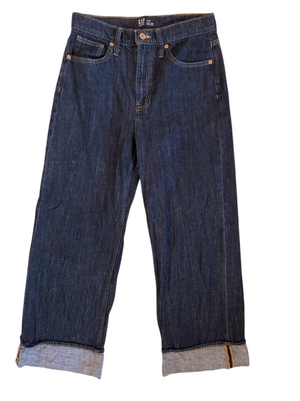 GAP High Rise Wide Leg Cuffed Jeans Size 4/27 R in Dark Wash - Picture 2 of 10